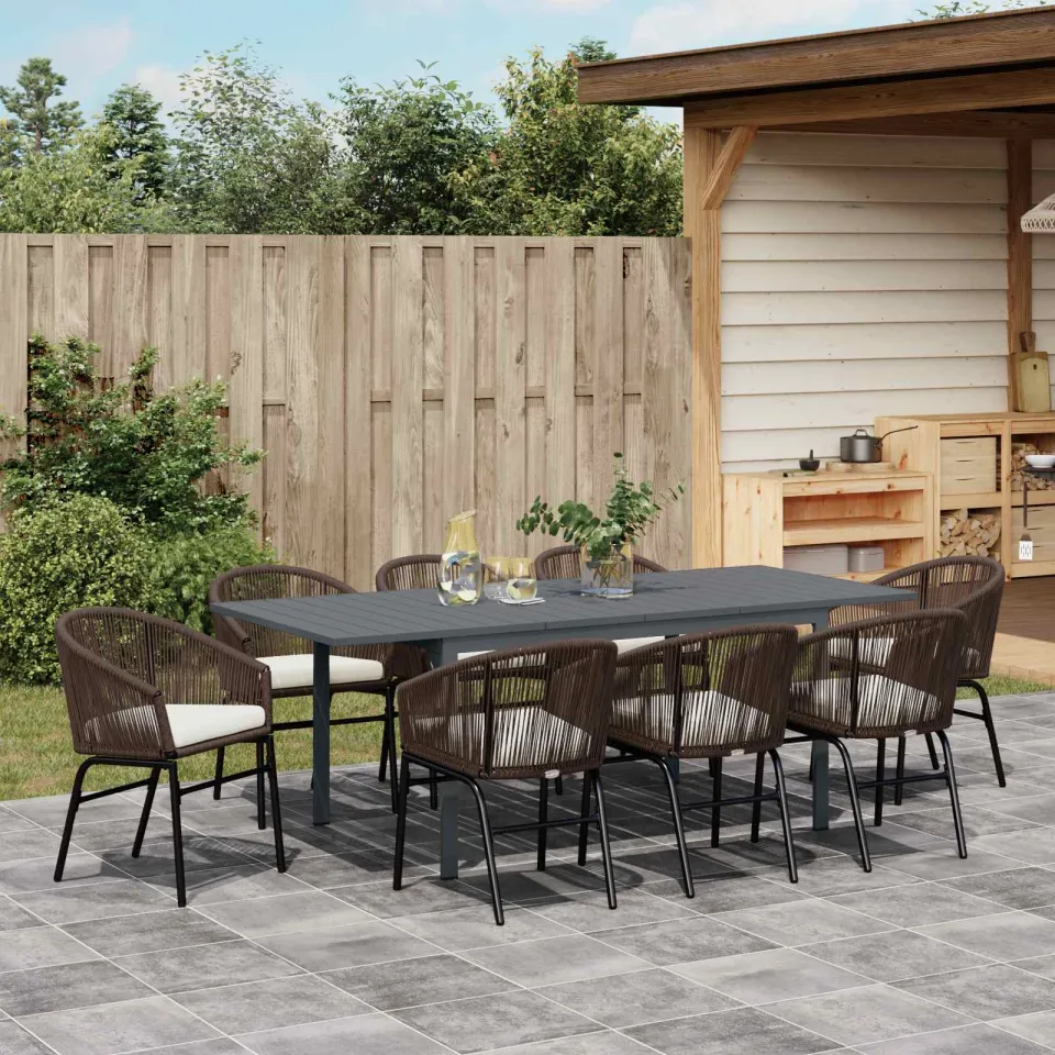 vidaXL Tuin eettafelset 9 st Bruin poly rattan, foto 4
