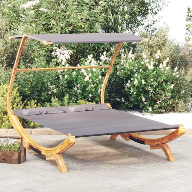 vidaXL Loungebed met luifel 165x203x138 cm gebogen hout antracietkleur, foto 2