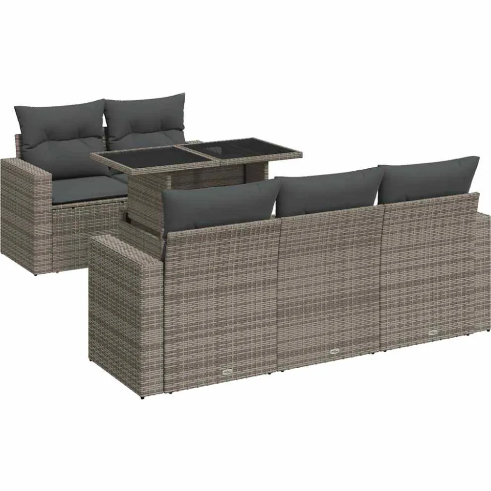 vidaXL 6-delige Loungeset met kussens poly rattan grijs, foto 3