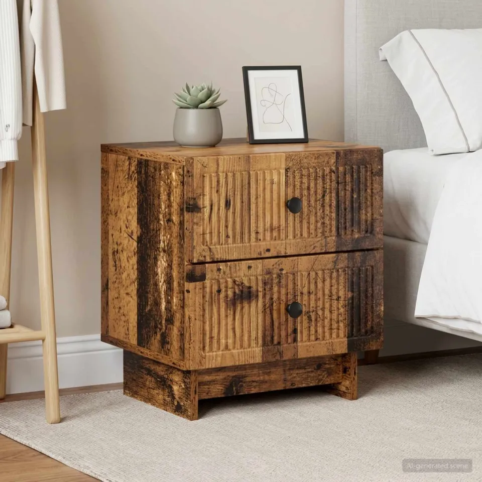 vidaXL Nachtkastje 2 st Oud hout 43 x 34,5 x 47,5 cm Bewerkt hout bruin, foto 4
