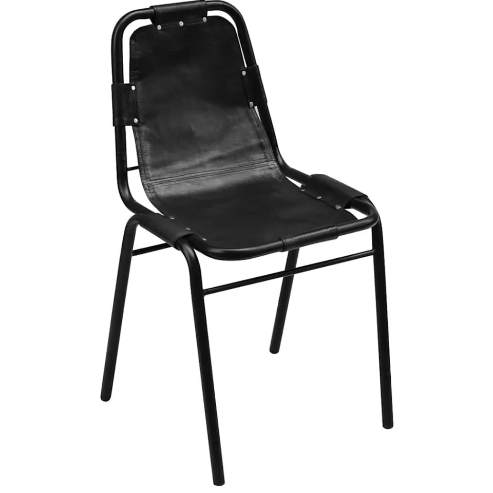 vidaXL Eetkamerstoelen 4 st echt leer zwart, foto 2