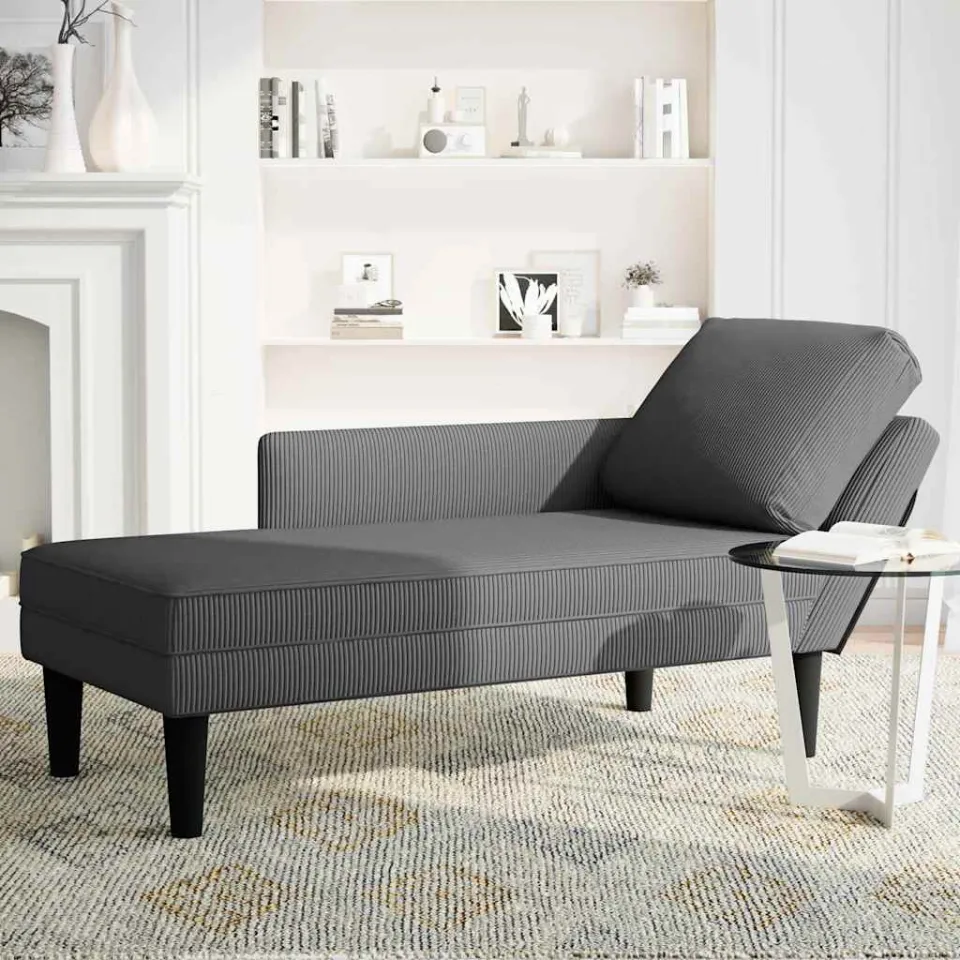 vidaXL Chaise longue met kussen corduroy stof donkergrijs grijs, foto 3
