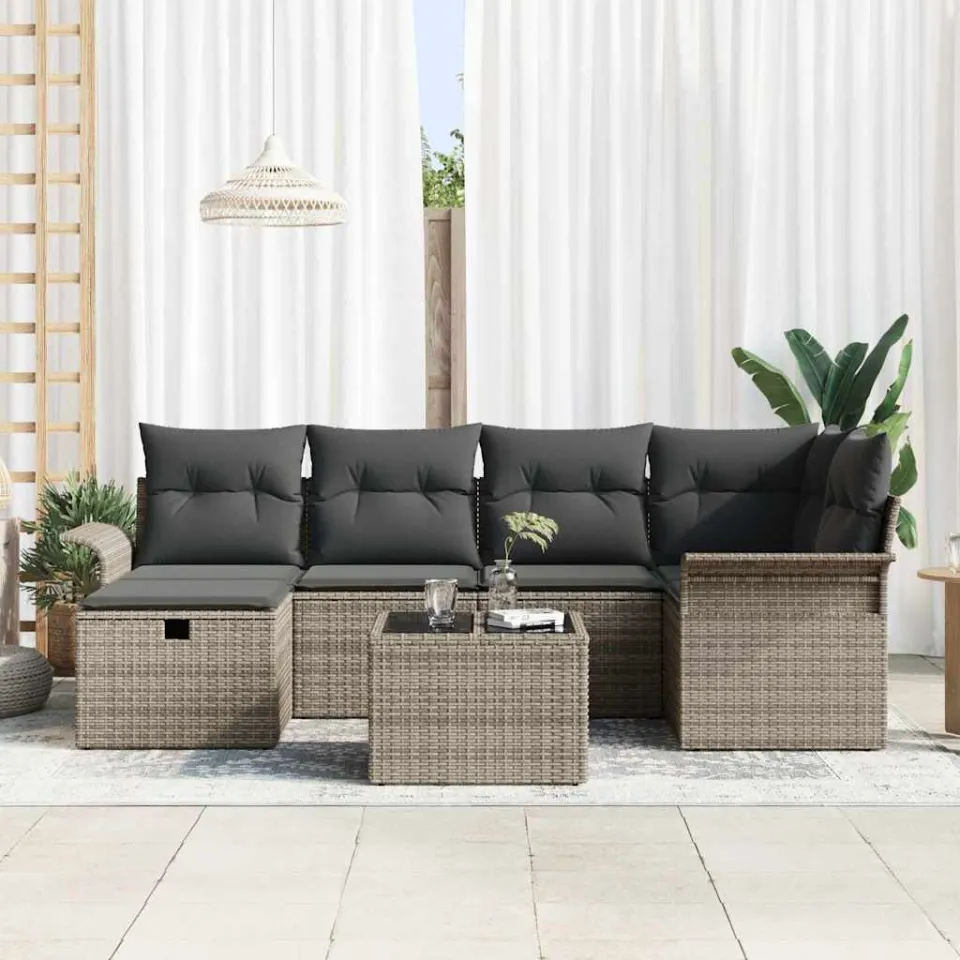 vidaXL Tuin Sofa Set 7 st Poly riet bruin, foto 2