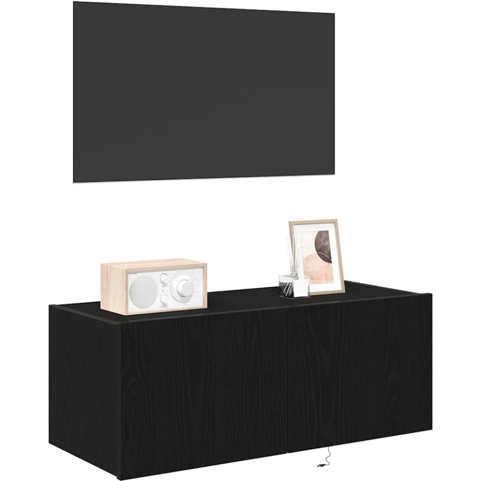 vidaXL TV Wandkast 80 x 35 x 31 cm Zwart Eiken Bewerkt hout, foto 3