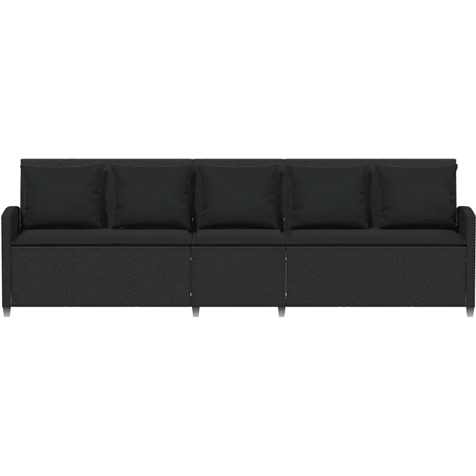vidaXL Tuinbank 5-zits met kussens poly rattan zwart, foto 4