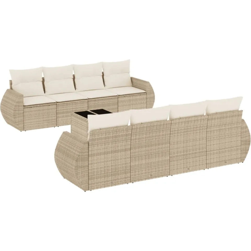 vidaXL 9-delige Loungeset met kussens poly rattan beige, foto 3