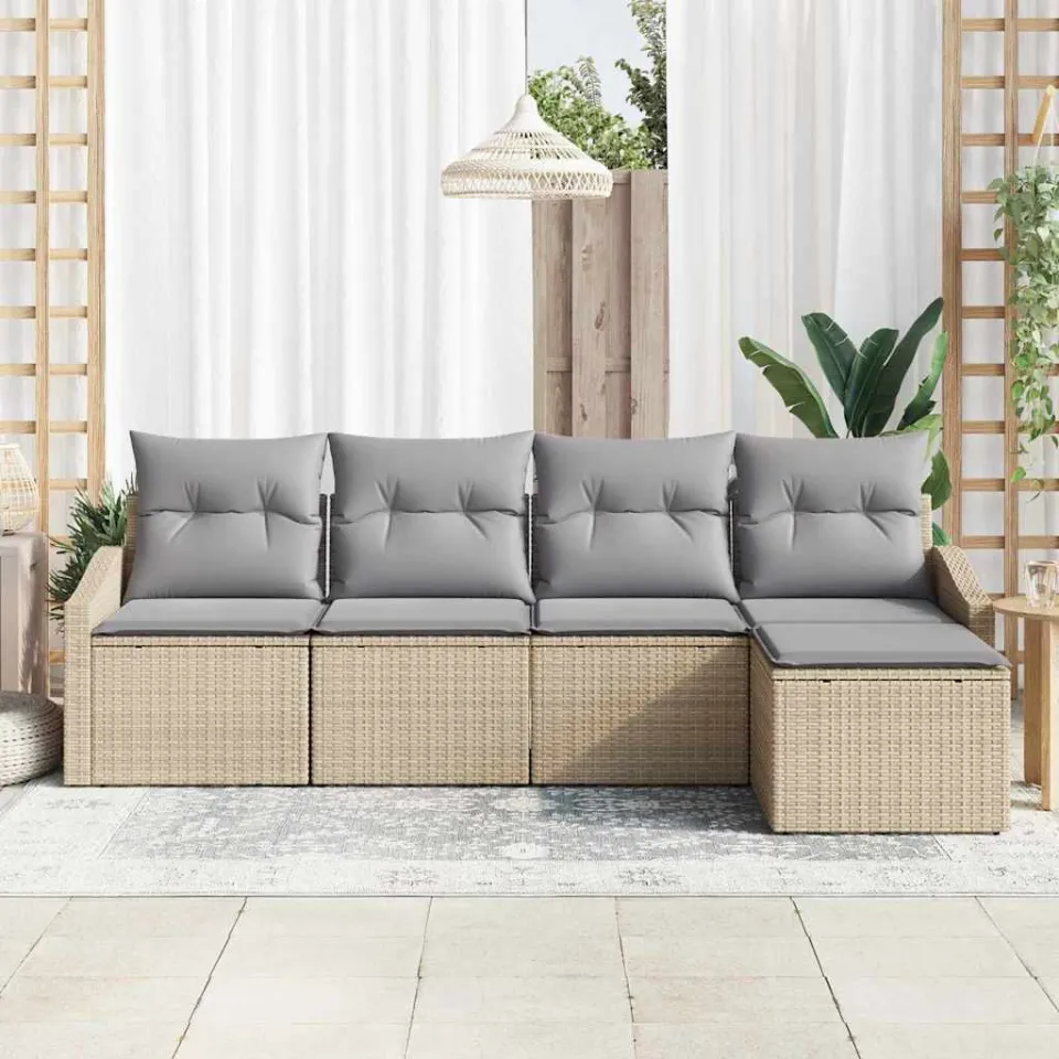 vidaXL Bankstel 5 st Beige poly rattan, foto 3