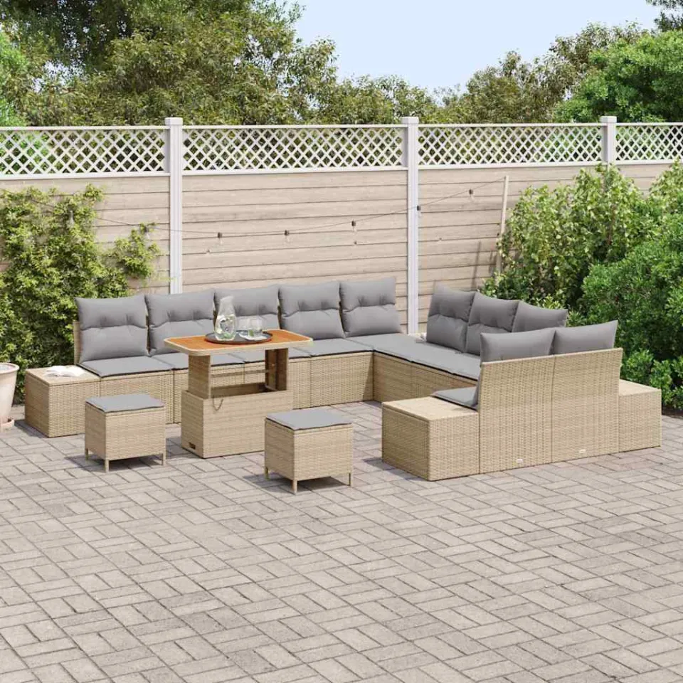 vidaXL Tuinbankenset 13 st Beige poly rattan, foto 2