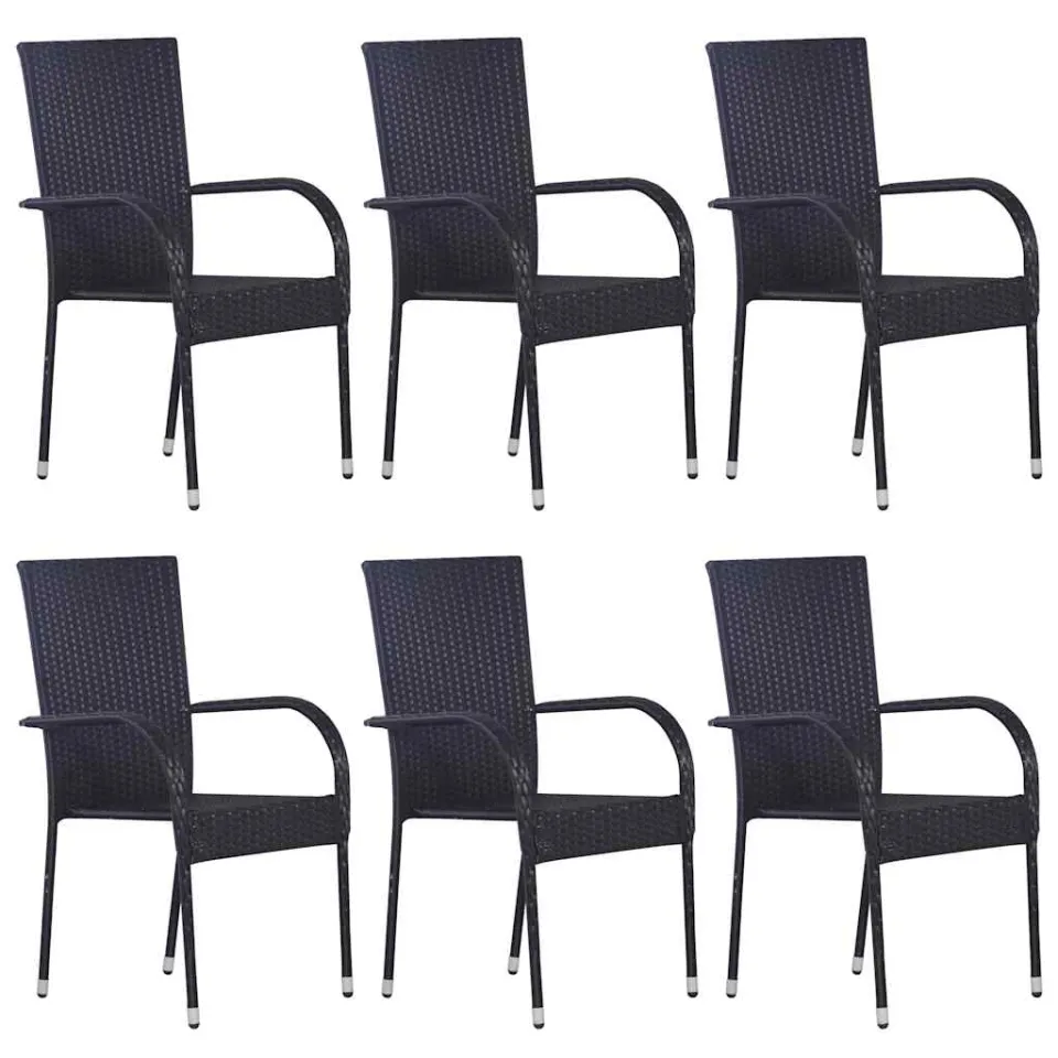 vidaXL 7-delige Tuinset poly rattan zwart