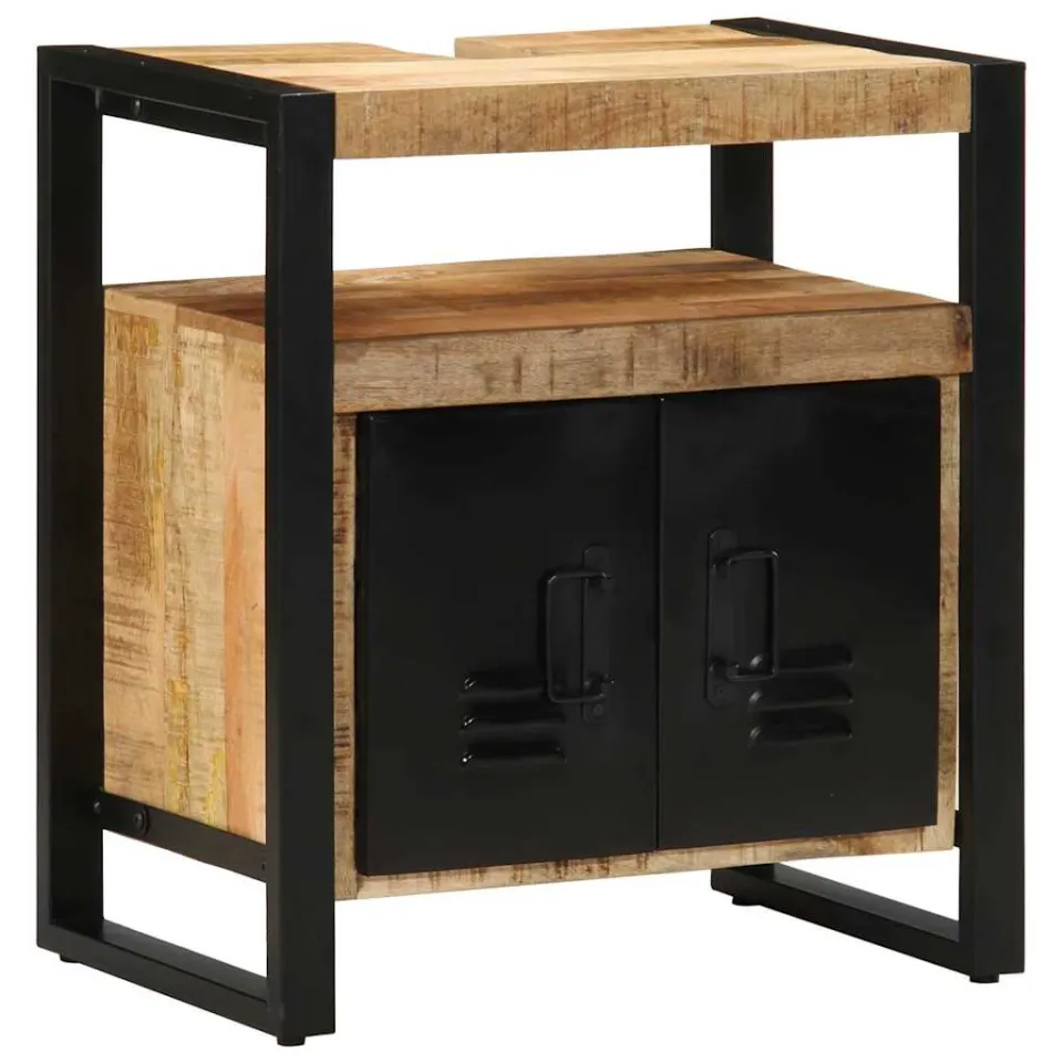 vidaXL Badkamermeubelset 3 st Bruin en zwart Massief Mango Hout, foto 3