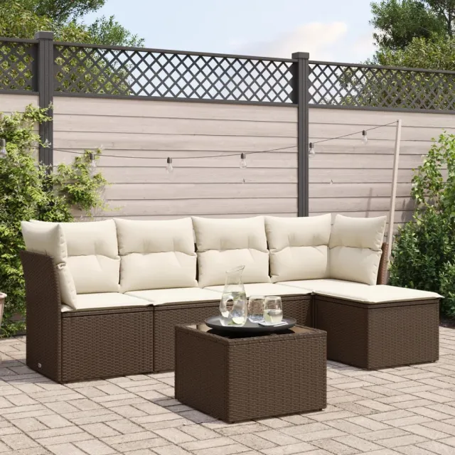 vidaXL 6-delige Loungeset met kussens poly rattan bruin, foto 2