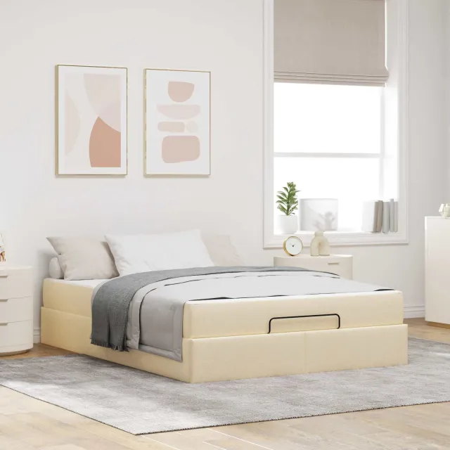 vidaXL Bedframe met matras 2 st Crème Stof