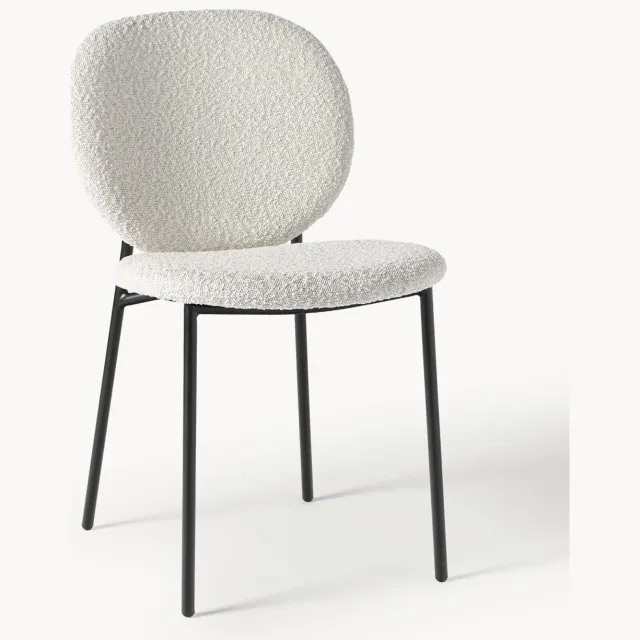 Westwing Collection Bouclé gestoffeerde stoelen Ulrica, 2 stuks Wit, Zwart