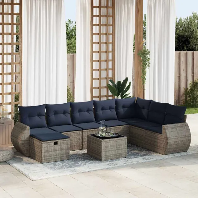 vidaXL 9-delige Loungeset met kussens poly rattan grijs, foto 2