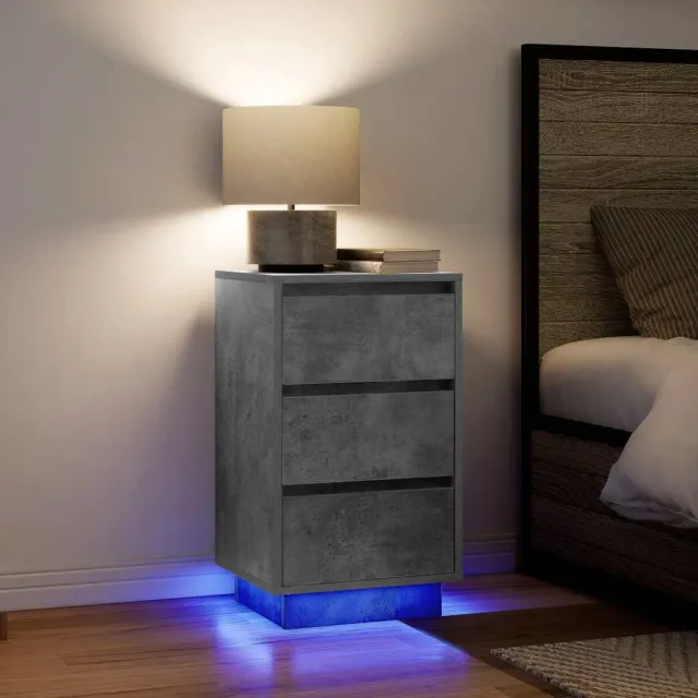 vidaXL Nachtkastje met LED-verlichting 38x34x65 cm betongrijs bruin, foto 2