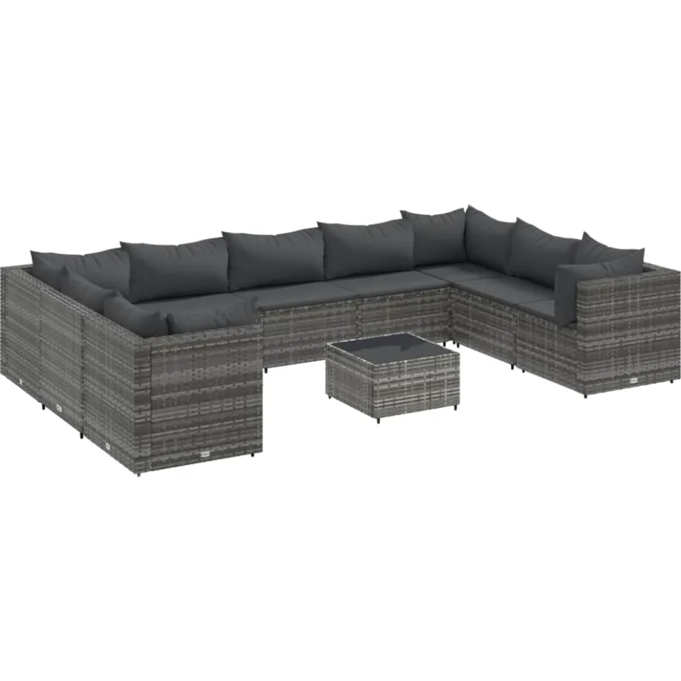 vidaXL 10-delige Loungeset met kussens poly rattan grijs, foto 3