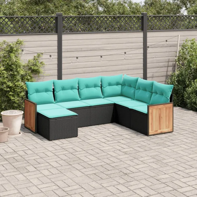 vidaXL 7-delige tuinbankset met kussens van zwart polyrotan, foto 2
