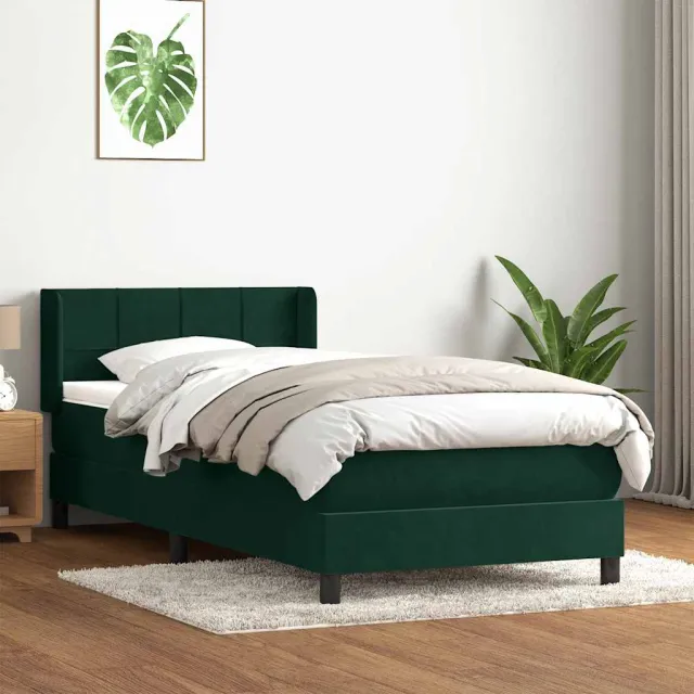 vidaXL Boxspring met matras fluweel donkergroen 80x220 cm groen