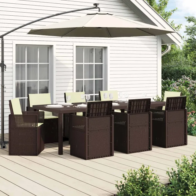 vidaXL Tuin eettafelset 9 st 8-zits Bruin en crèmekleurig PP