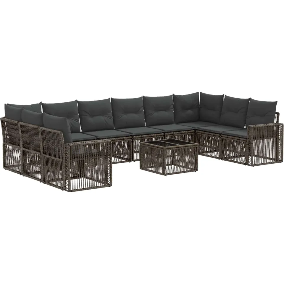 vidaXL Tuinbankenset 11 st 10-zits Grijs en Donkergrijs poly rattan, foto 3
