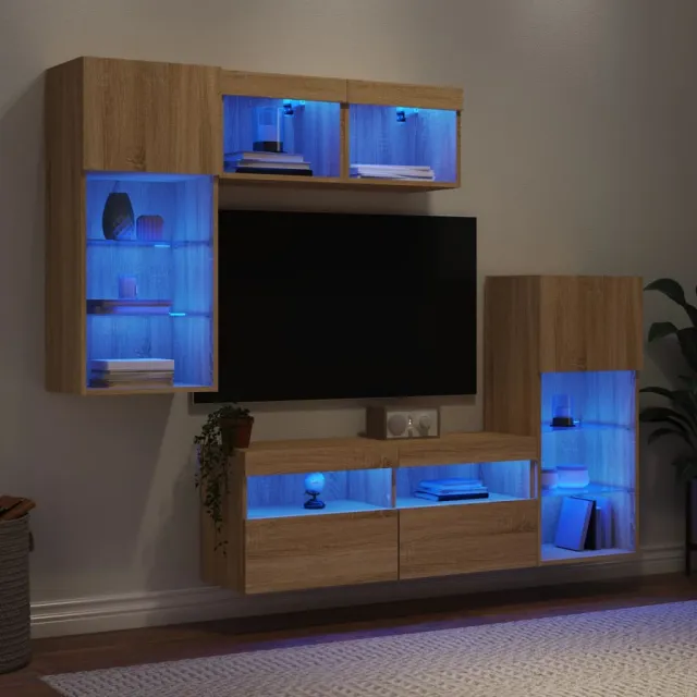 vidaXL 5-delige Tv-wandmeubelset met LED bewerkt hout sonoma eiken Bruin