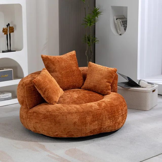 DESMIU Zitzak 108 x 108 x 52 cm - Loungestoel Met Hoge Rugleuning En 3 Kussens - Voor Woonkamer En Slaapkamer - Chenille Oranje Orange