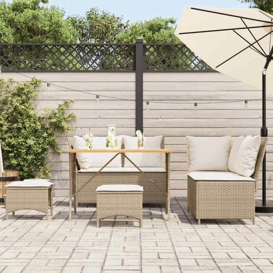 vidaXL 5-delige Loungeset met kussens poly rattan beige, foto 2