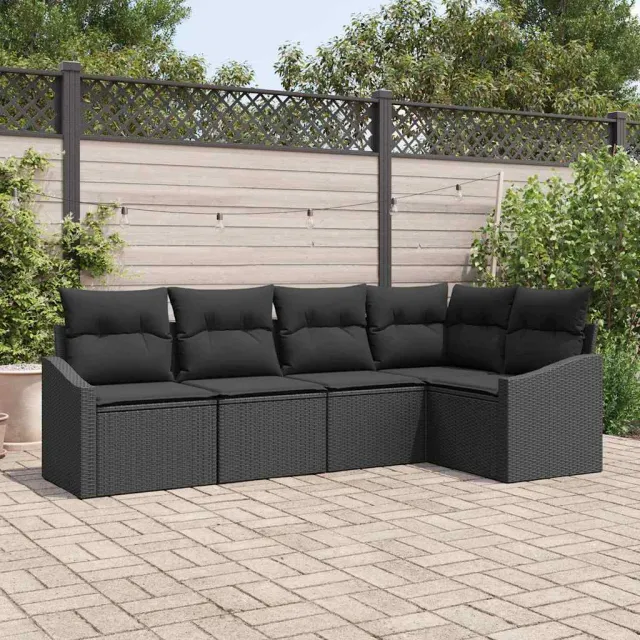 vidaXL Bankstel 5 st Zwart poly rattan, foto 2