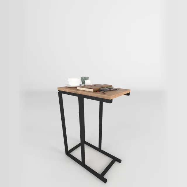 Musson Bijzettafel - 63x25x45 cm - Industrieel Houtlook Tafeltje - Metaal & MDF - Laptoptafel - Banktafel - Salontafel - Bedtafel - Vierkant Design