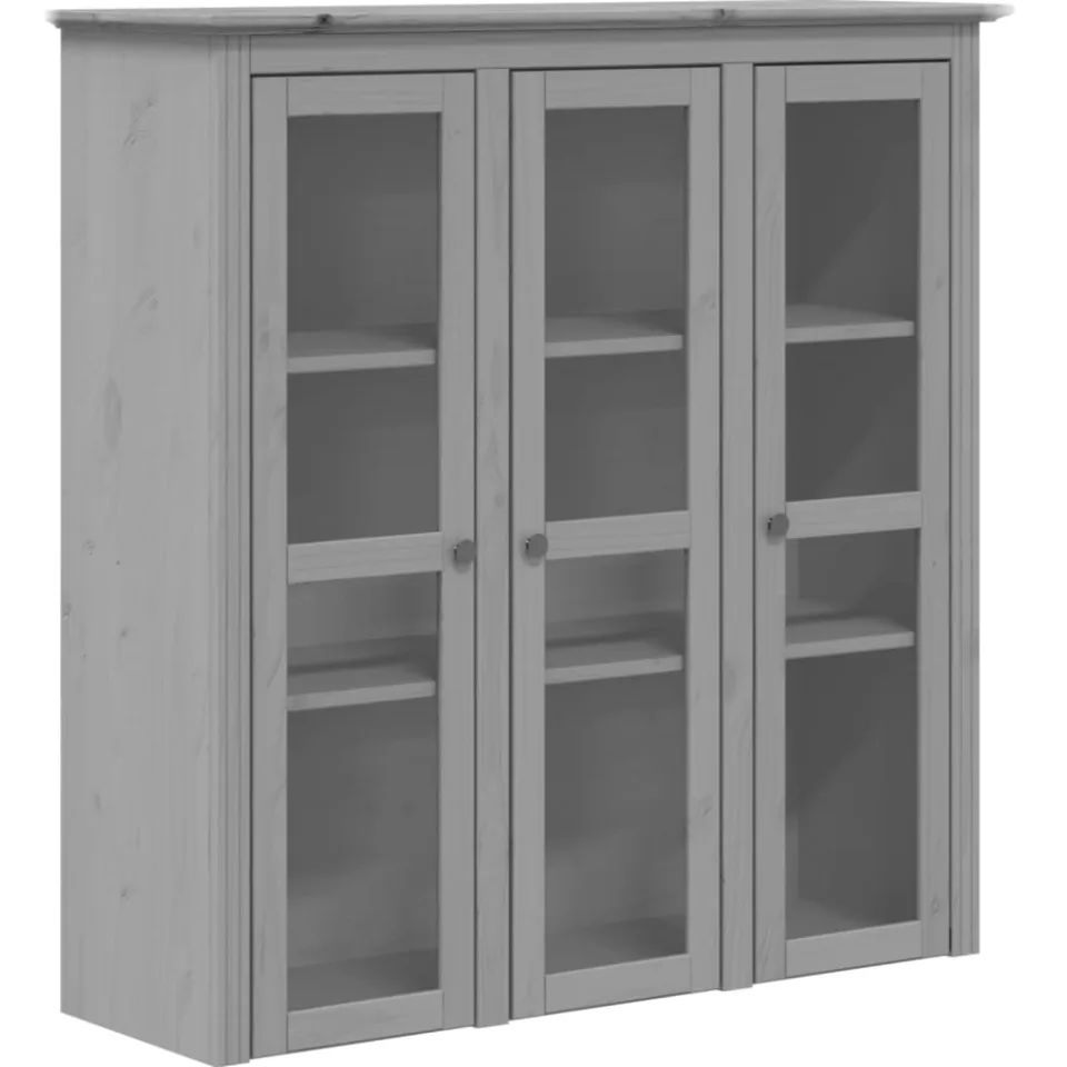 vidaXL Kast met glazen deuren BODO massief grenenhout grijs, foto 3