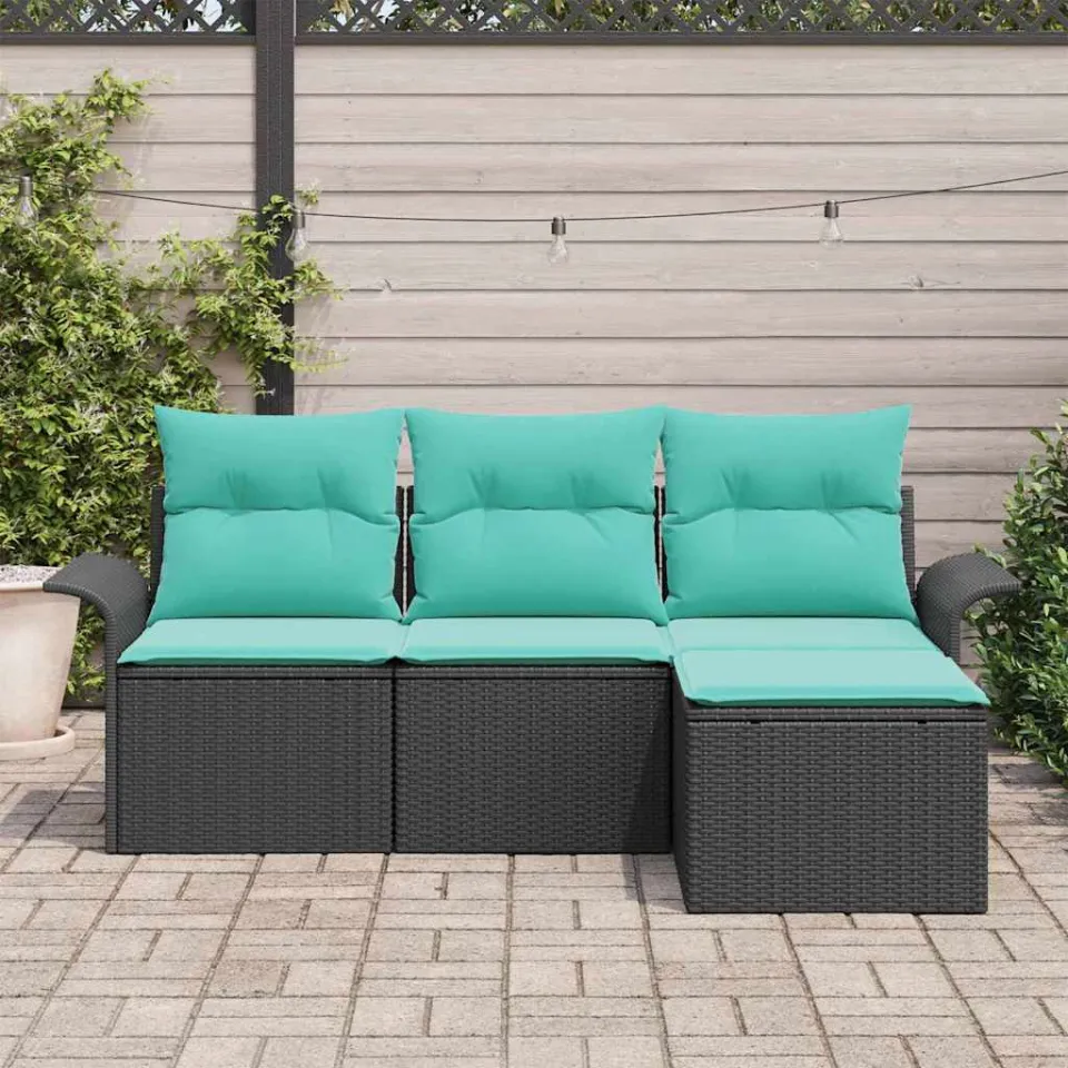 vidaXL Tuin Sofa Set 4 st Zwart poly rattan, foto 3