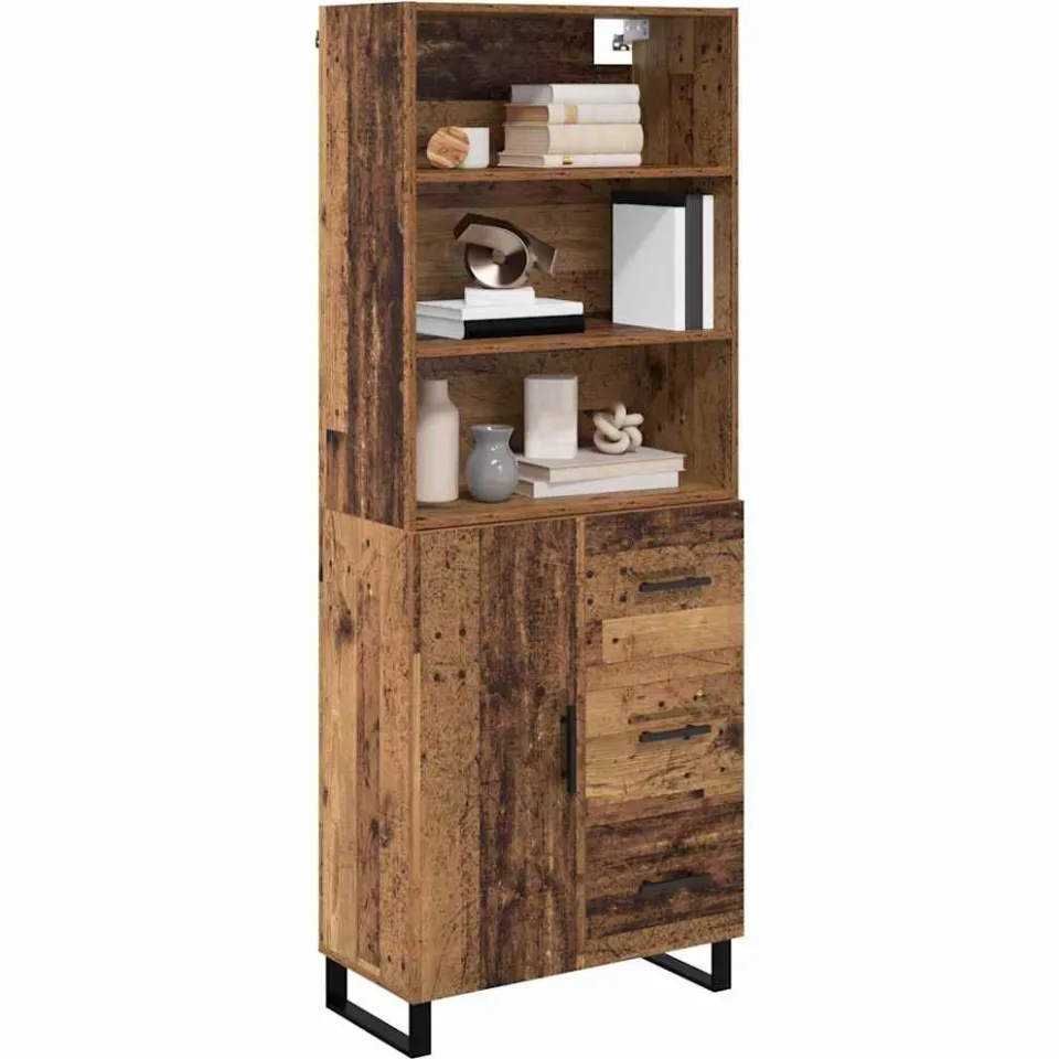 vidaXL Hoge kast 2 st Oudhout 69,5 x 34 x 180 cm Bewerkt hout en glas Bruin