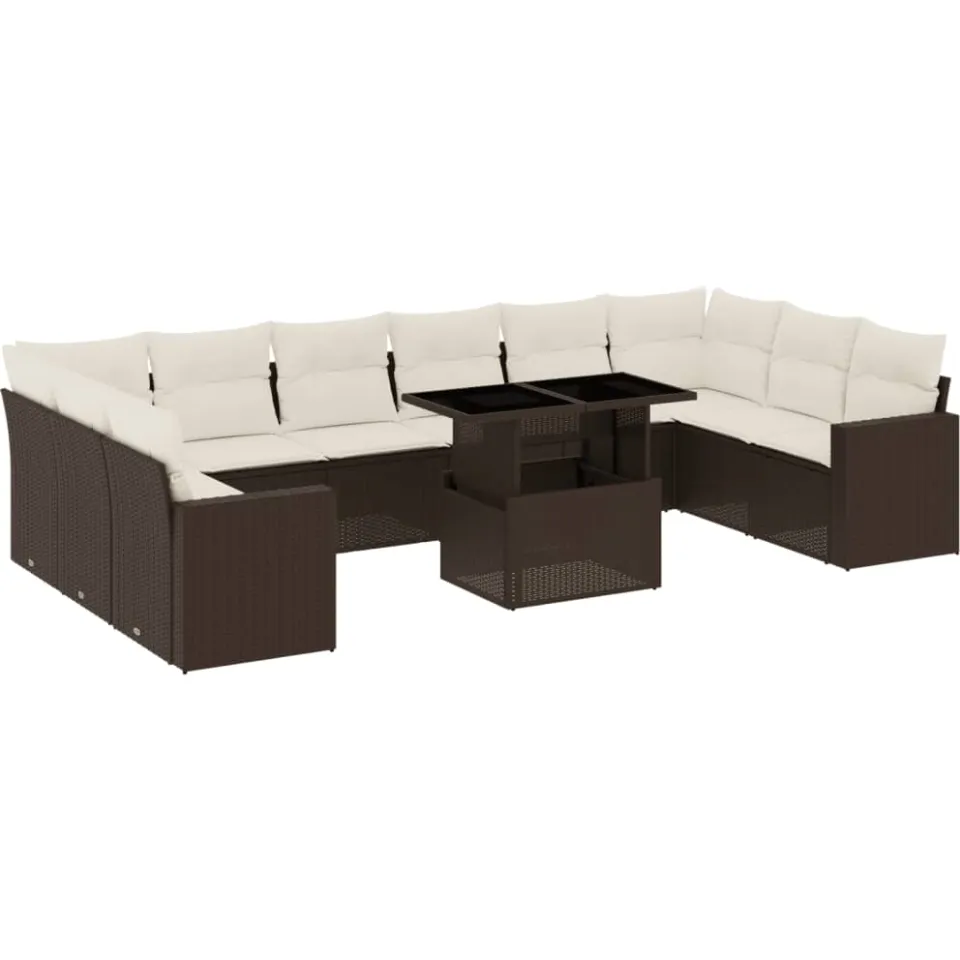 vidaXL 11-delige Loungeset met kussens poly rattan bruin