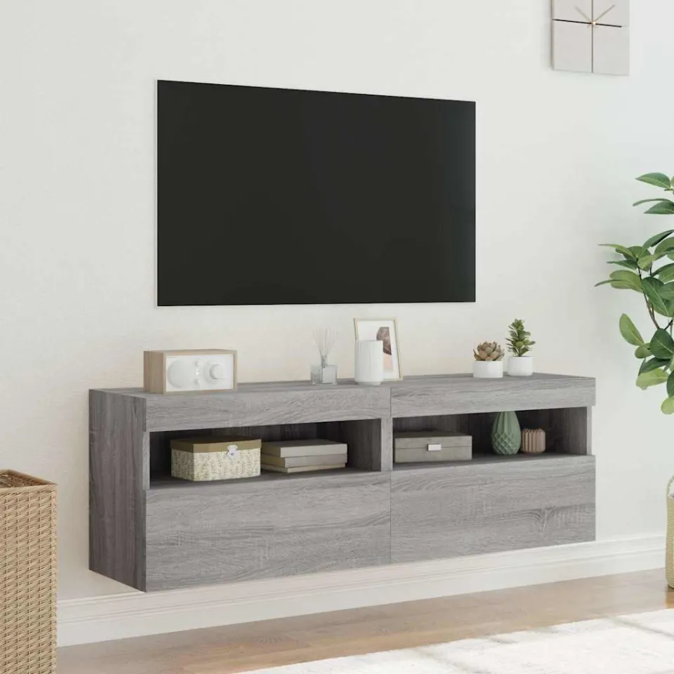 vidaXL Tv-wandmeubels met LED 2 st 60x30x40 cm grijs sonoma eiken, foto 4