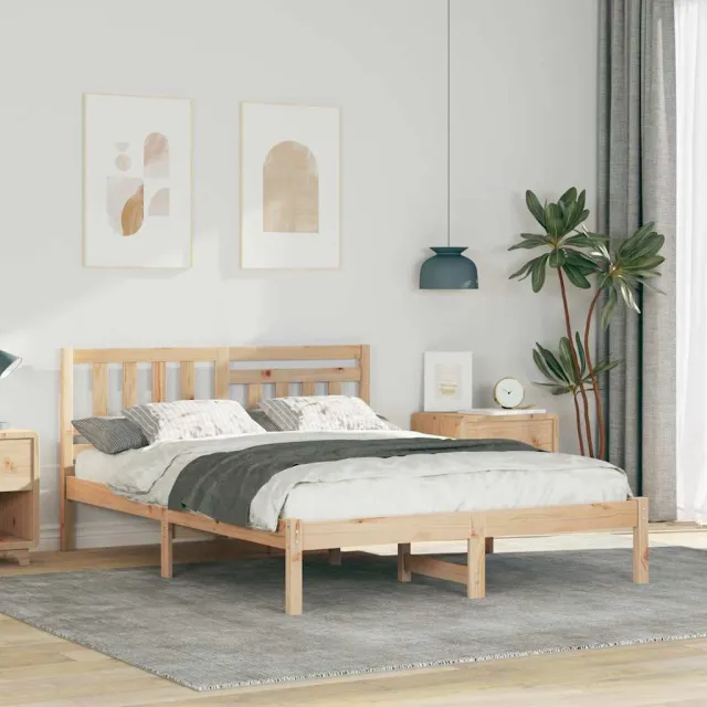 vidaXL Bedframe met hoofdeinde Bruin 140 x 190 cm Massief grenenhout