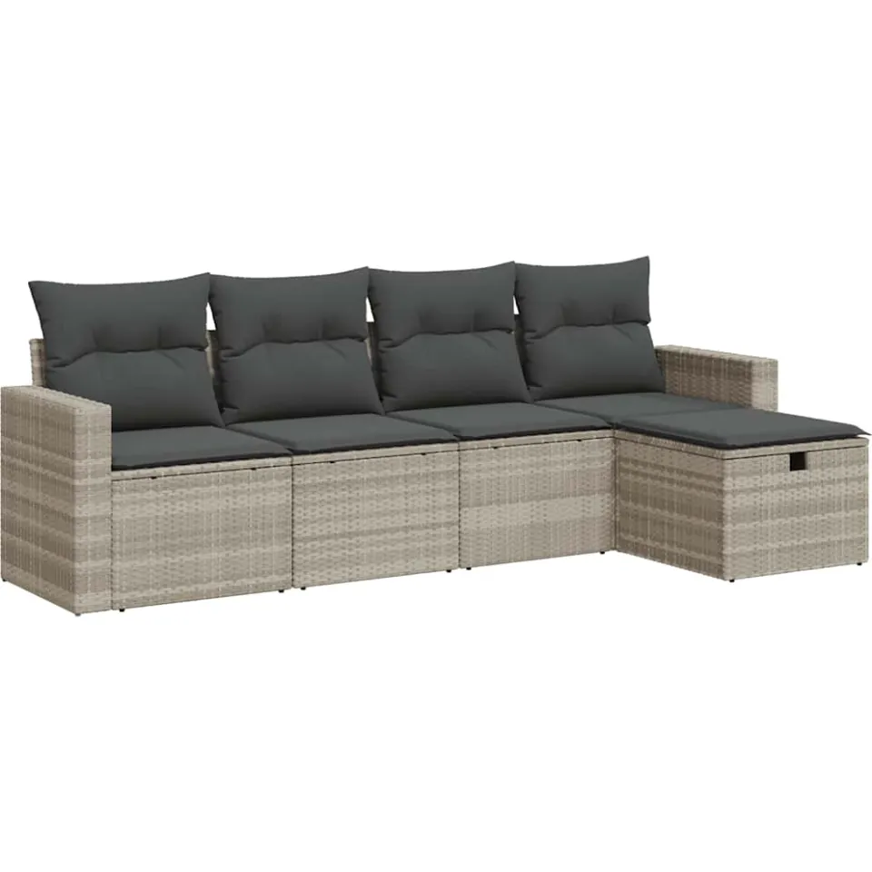 vidaXL 5-delige Loungeset met kussens poly rattan lichtgrijs grijs, foto 3