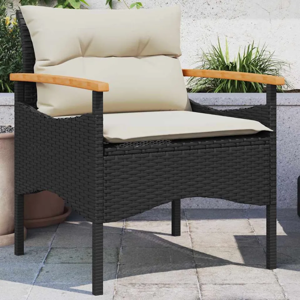 vidaXL 3-delige Loungeset met kussens poly rattan zwart, foto 3
