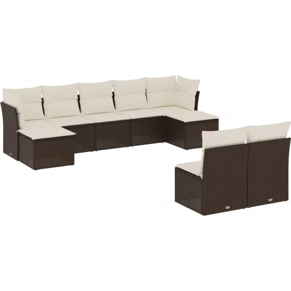 vidaXL 9-delige Loungeset met kussens poly rattan bruin, foto 3