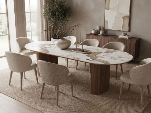Mobistoxx EVORYA uitschuifbare eettafel wit marmer/hout
