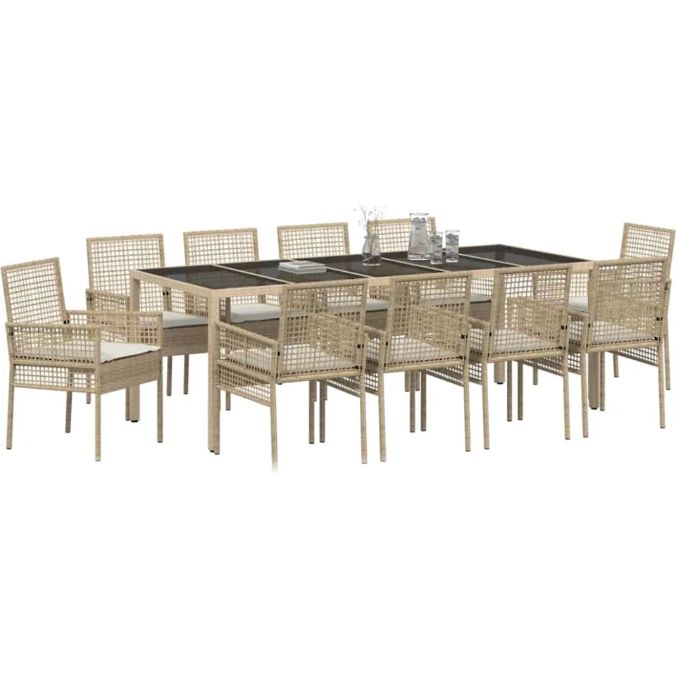 vidaXL Tuin eettafelset 11 st Beige poly rattan