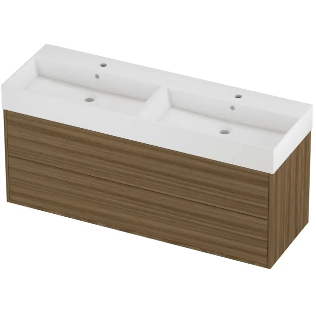 Proline Zara Badmeubelset Porselein Loft 2 Laden 140x46x65 cm Glans Wit Caramel Walnut Houtlook