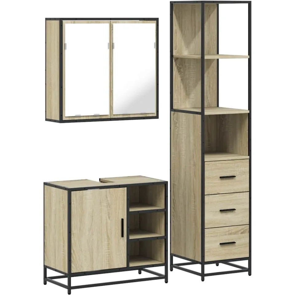 vidaXL 3-delige Badkamermeubelset bewerkt hout sonoma eikenkleurig, foto 3