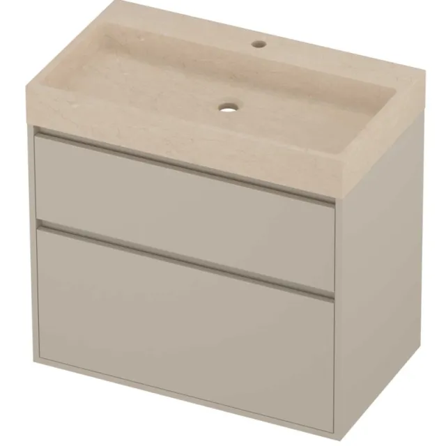 Proline Evoli Badmeubelset Hardsteen Loft 1 Kraangat Greeploos 80x46x75 cm Sand Stone Soft Linen Beige