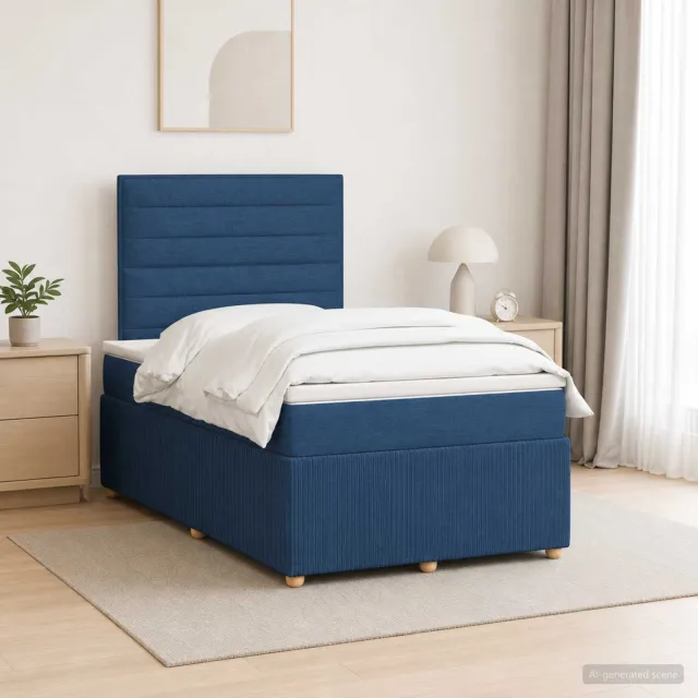 vidaXL LED Boxspring Bed met Matras Blauw 120 x 200 cm Stof