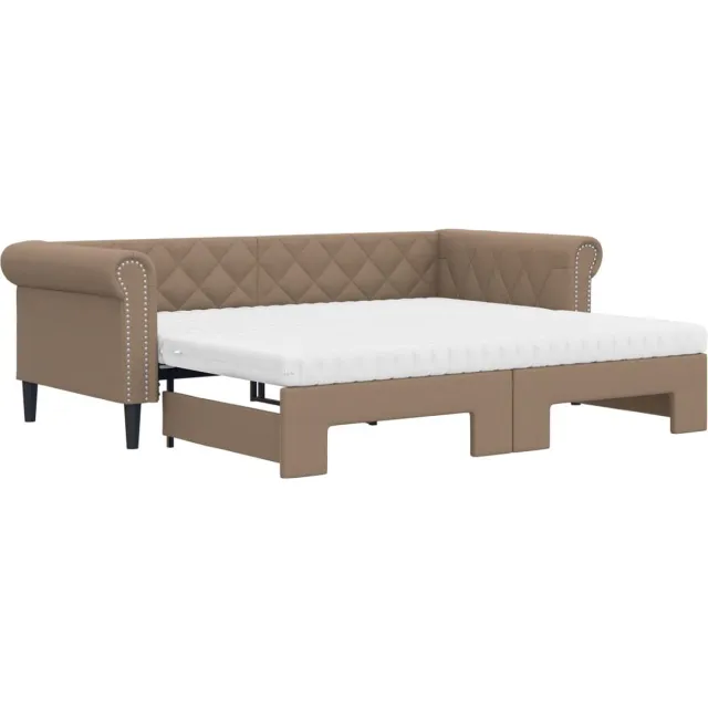 vidaXL Slaapbank - onderschuifbed - en - matrassen - 90x200 - cm - kunstleer cappuccino