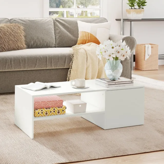 CHICFURN Salontafel - Uitschuifbaar - Opbergruimte - Metalen rails - Wit
