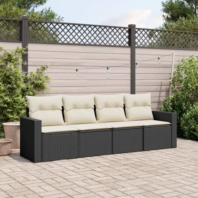 vidaXL 4-delige Loungeset met kussens poly rattan zwart, foto 2