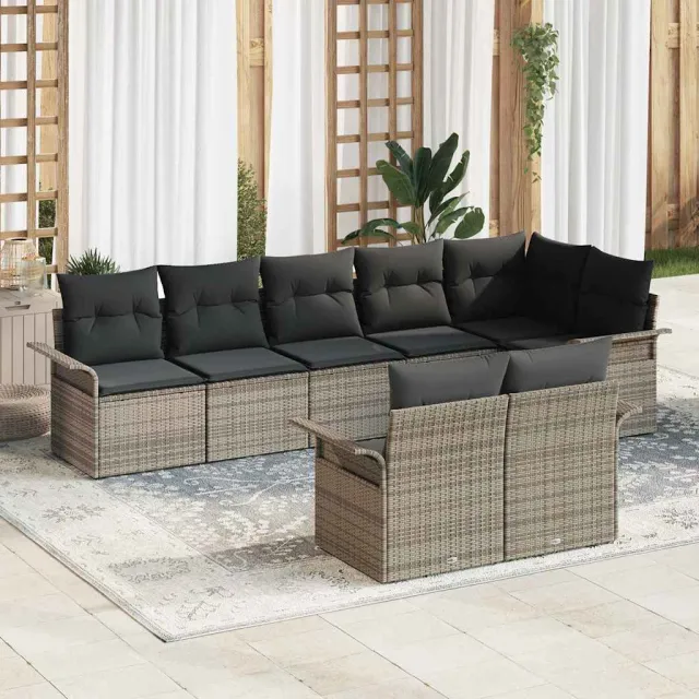 vidaXL Tuin Sofa Set 8 st Grijs poly rattan, foto 2