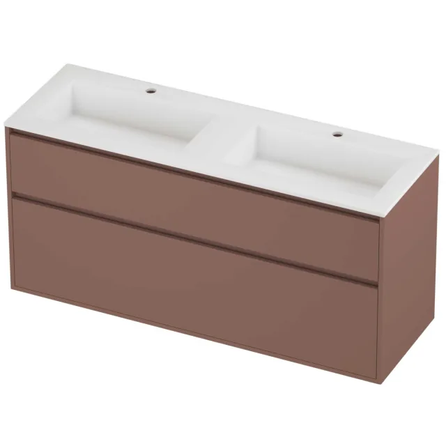 Proline Aristo Badmeubelset Polystone Elegant 2 Gaten 140x46x67 cm Mat White Beauty Blush Rosé Goud