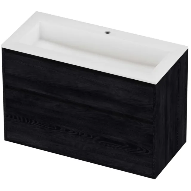 Proline Aristo Badmeubelset Polystone Elegant 1 Gat 100x46x67 cm Mat White Black Oak Eiken